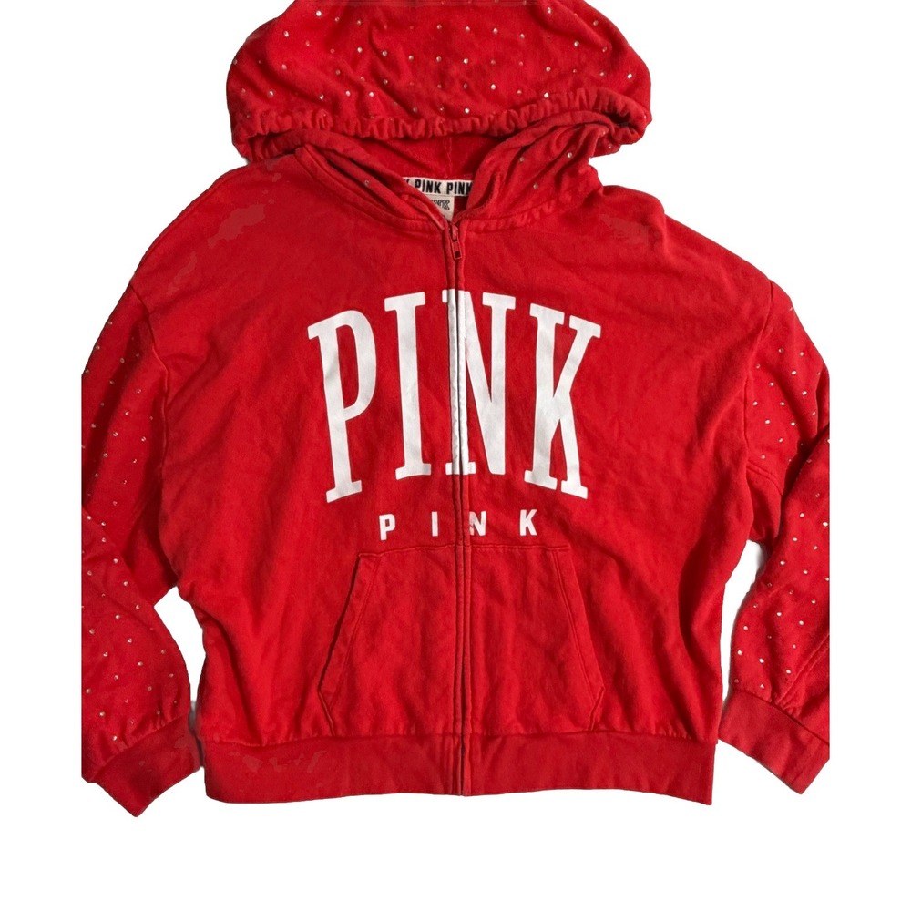 Victoria's Secret PINK Women's Rhinestone Embellished Full Zip Up Hoodie Size M